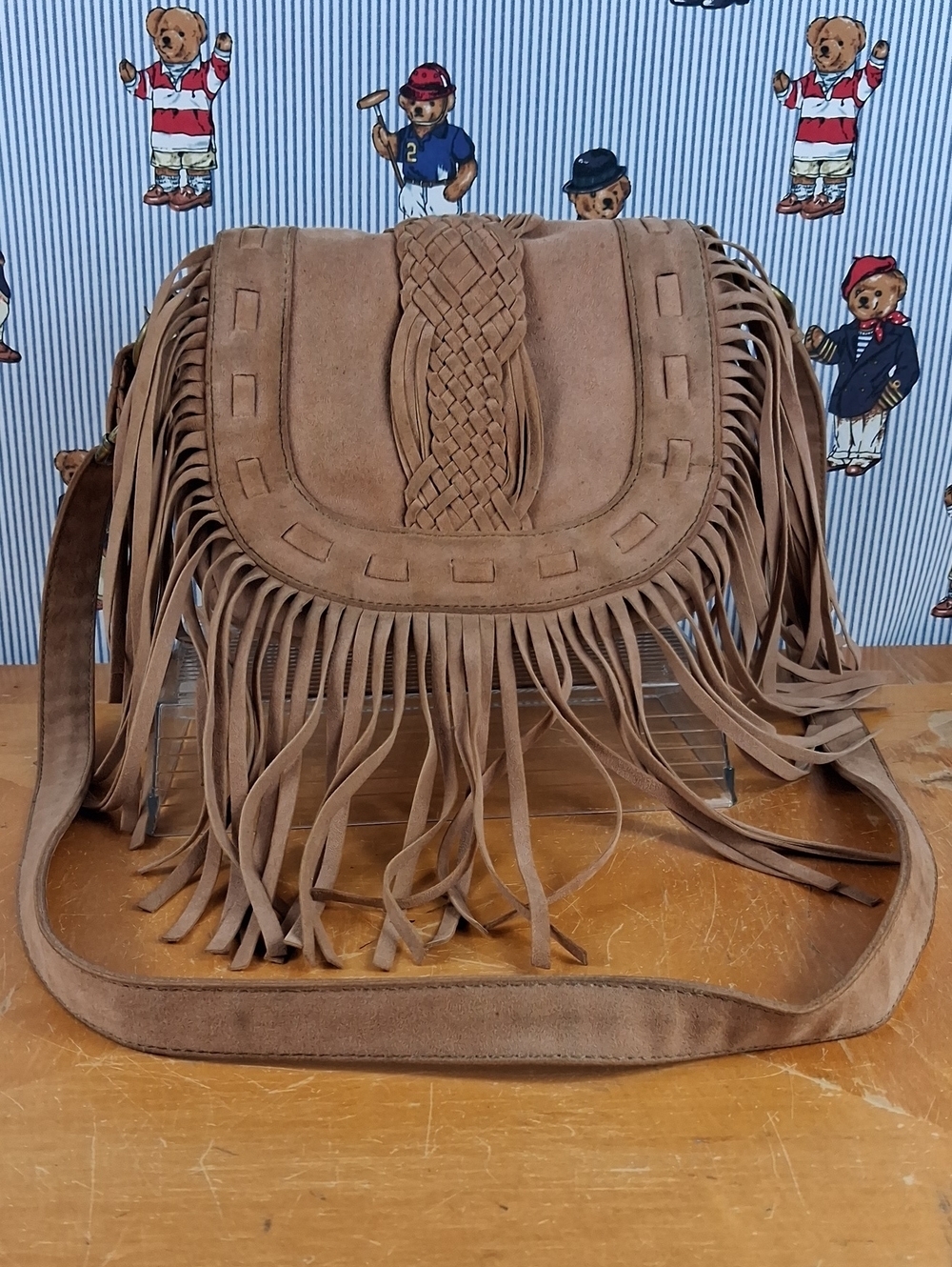 Women's Street Level Suede Fringed Fold Over Magnet Flap 3 Pocket Purse Tote Bag